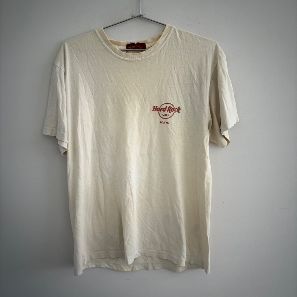 Hard Rock Cafe Tokyo Vintage Graphic T-Shirt Cream Mens XL